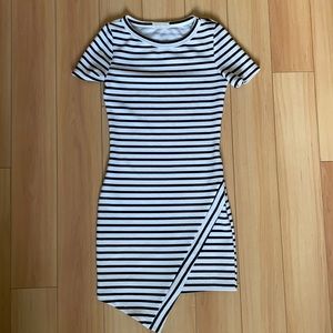 Horizontal Black and White Stripe Fitted Dress